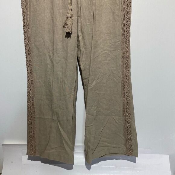 Jolt Women's Khaki Embroidered Tassel Drawstring Wide Leg Pants Size 1 NWT - Picture 2 of 9